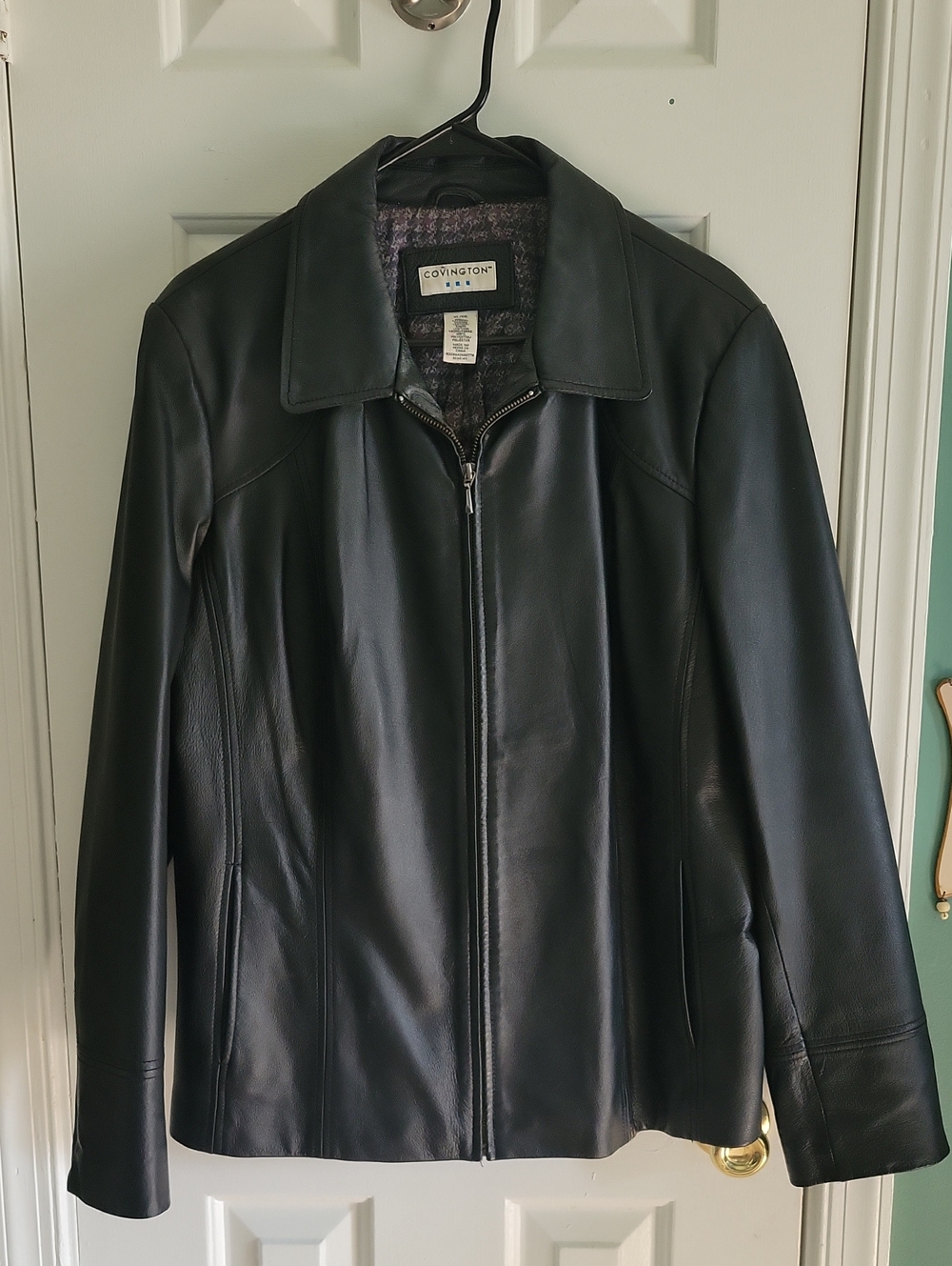 Covington Womens Black 100% Leather Zip Jacket
